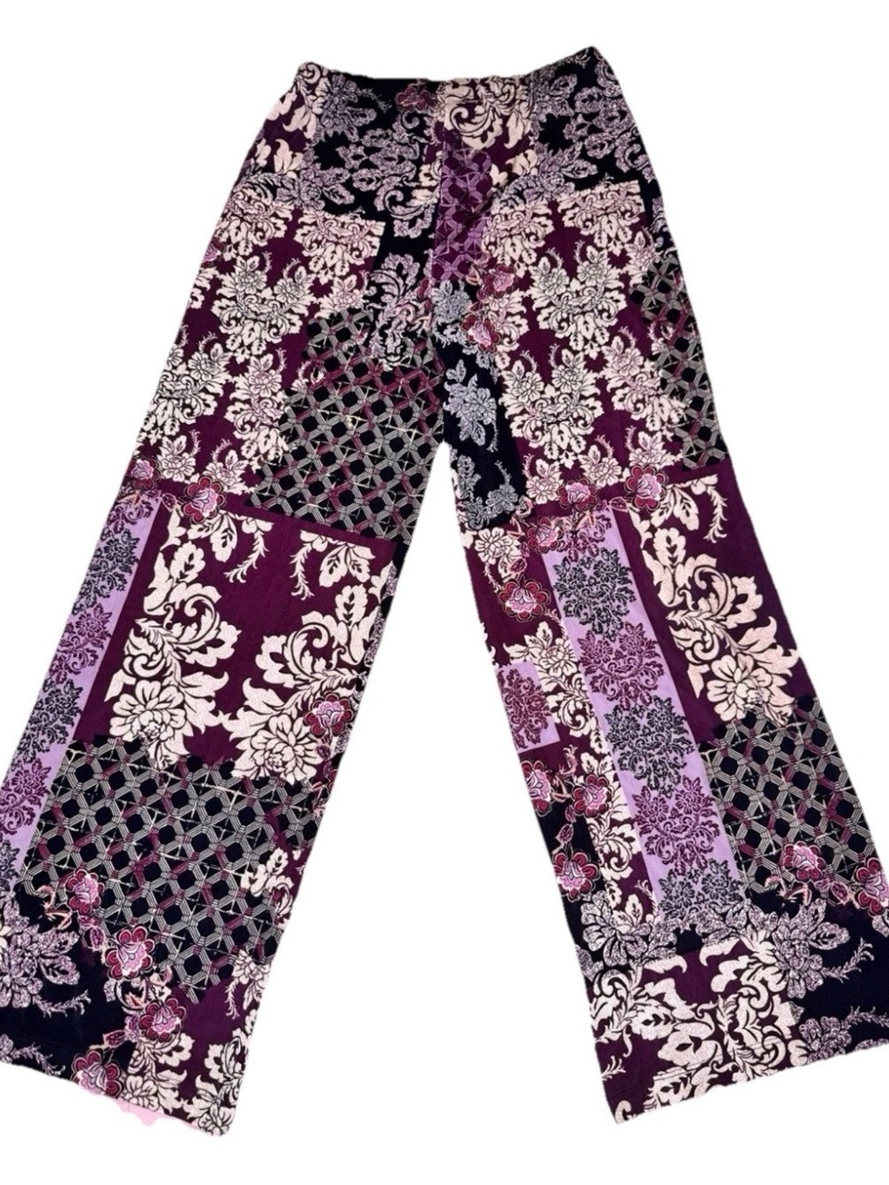 NWOT Chico's Purple Patchwork Wide-Leg Pants Elastic Waist Sz 0 (4/6/S) Unworn